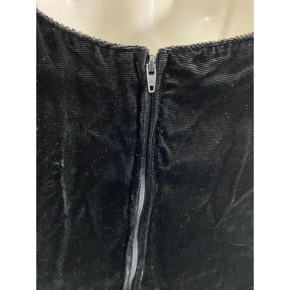 VTG New Leaf Black Gold Spaghetti Strap Velvet Back Zip Bodycon Dress Womens 5/6 - Picture 4 of 14